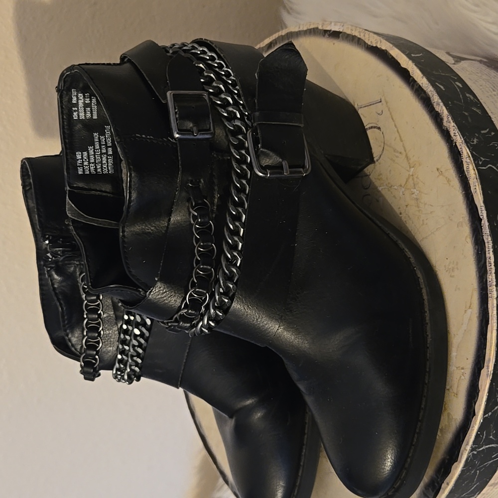 Black faux leather Booties